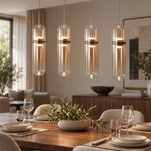 Fabas lampadario moderno portofino a quattro luci vetro cognac led 24w 3000k dimmerabile