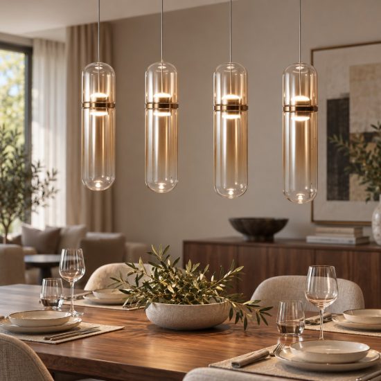 Fabas lampadario moderno portofino a quattro luci vetro cognac led 24w 3000k dimmerabile