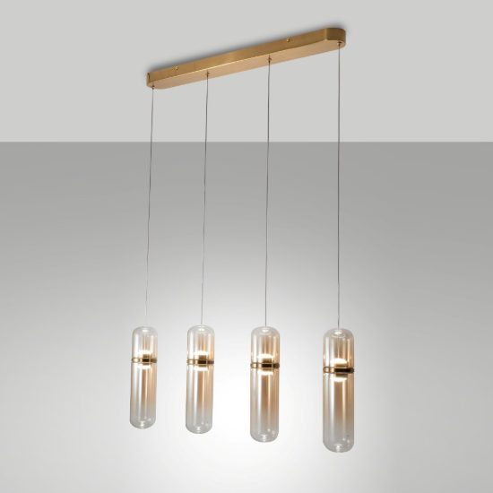 Fabas lampadario moderno portofino a quattro luci vetro cognac led 24w 3000k dimmerabile