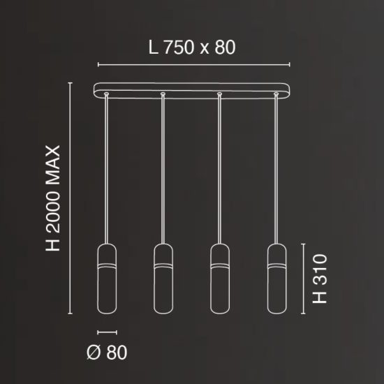 Fabas lampadario moderno portofino a quattro luci vetro cognac led 24w 3000k dimmerabile