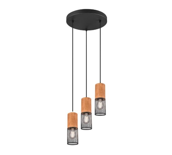 Lampadario a sospensione con 3 pendenti per tavolo da pranzo industrial nero opaco legno
