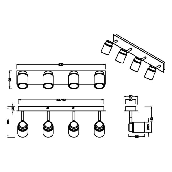 Plafoniera con faretti orientabili per bagno cromo ip44