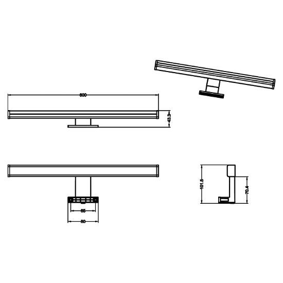 Applique lampada per specchio bagno lineare ip44 cromo led 3000k 60cm