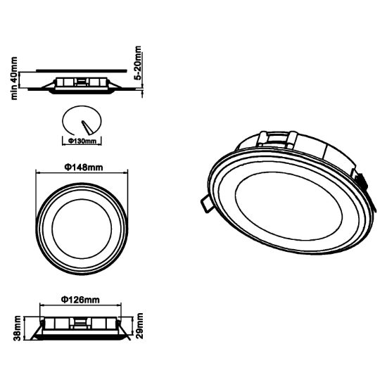 Faretto led 10w 3000k da incasso nero opaco