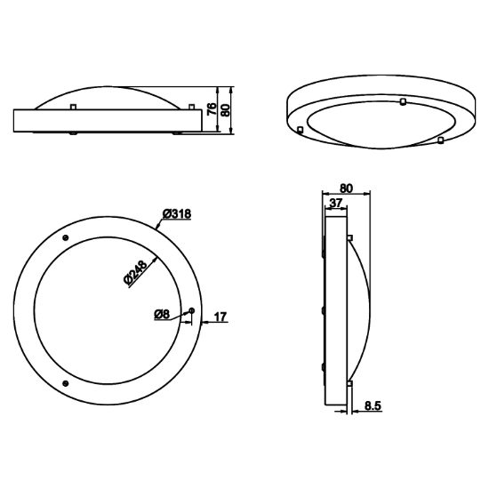 Plafoniera da esterno tonda ip44 nera 32cm