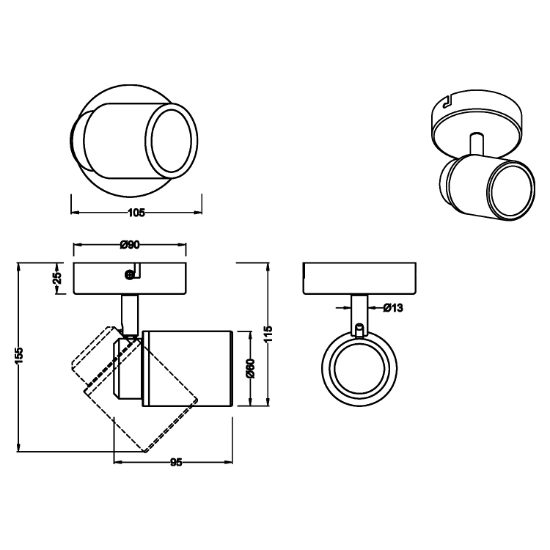 Faretto da soffitto per bagno cromo ip44 orientabile