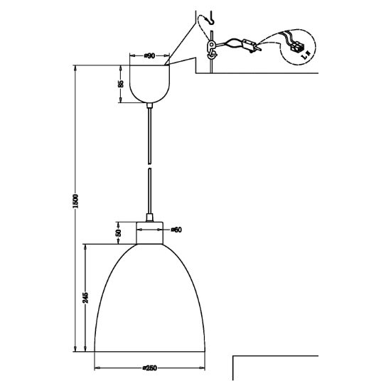 Lampada a sospensione per isola cucina cono bianco legno