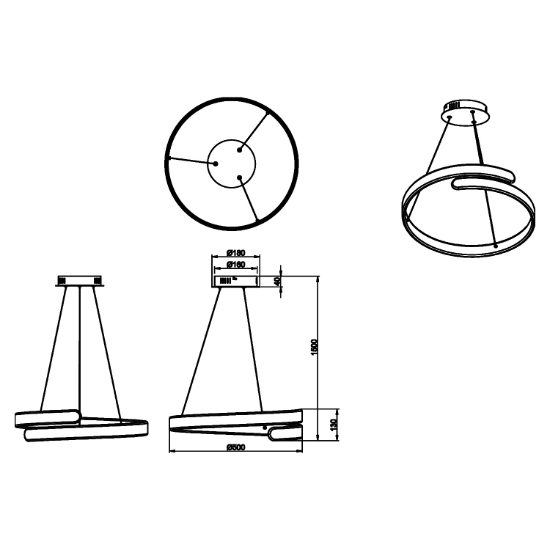 Lampadario design moderno spirale cromo led 37w 4000k dimmerabile
