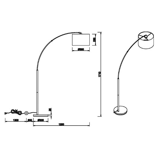 Piantana lampada da terra per tavolo da pranzo led 4w 2700k ad arco nero opaco
