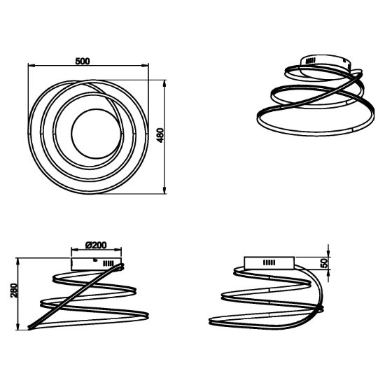 Plafoniera per camera da letto cromo led 4000k dimmerabile 50cm