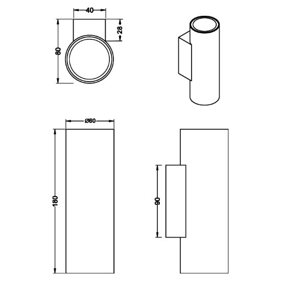 Applique da parete doppio fascio cilindro bianco