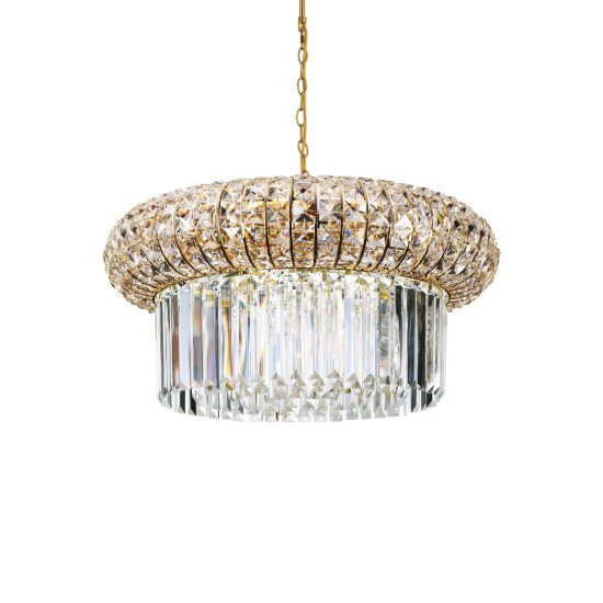 Ideal lux lampadario a sospensione nabucco in cristallo trasparente dettagli oro