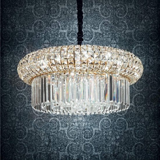 Ideal lux lampadario a sospensione nabucco in cristallo trasparente dettagli oro