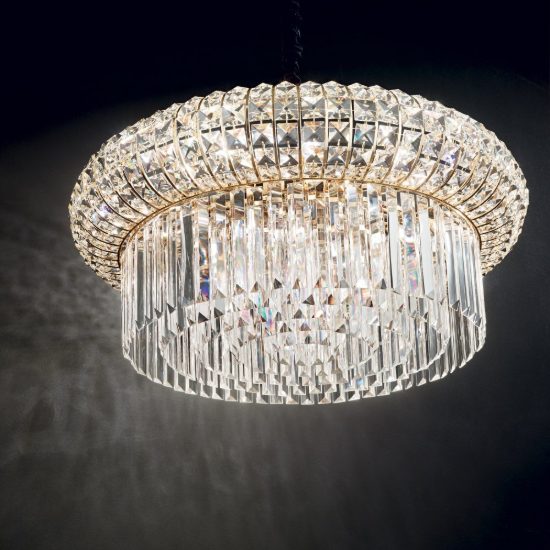 Ideal lux lampadario a sospensione nabucco in cristallo trasparente dettagli oro