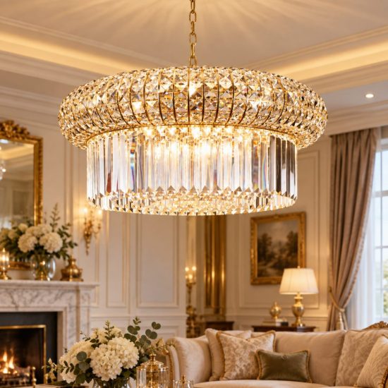Ideal lux lampadario classico nabucco cristalli e dettagli oro 70cm