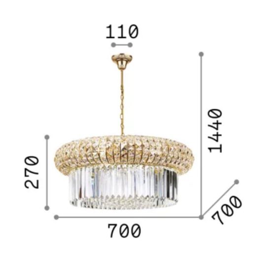 Ideal lux lampadario classico nabucco cristalli e dettagli oro 70cm