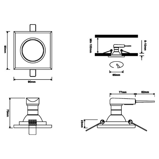 Faretto da incasso soffitto quadrato classico gu10