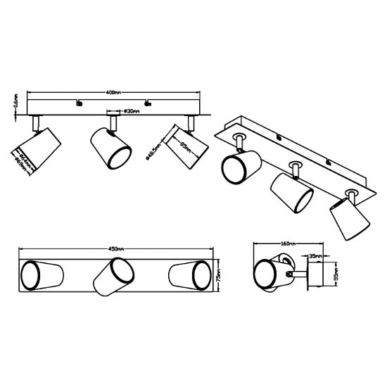 Plafoniera con faretti spot bianca led 6w 3000k