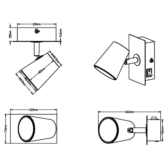 Applique per comodino camera da letto led 3000k orientabile