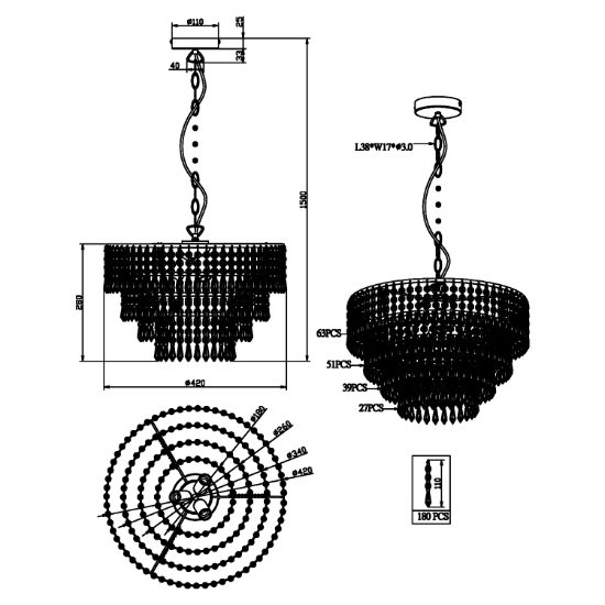 Lampadario classico cromato per salotto