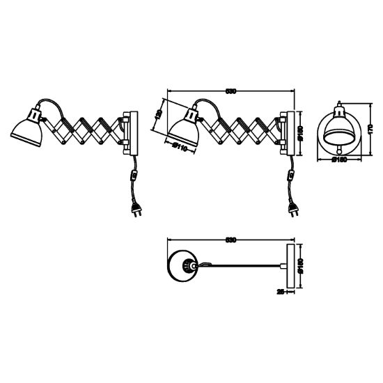 Applique per comodino camera da letto forbice bianco opaco