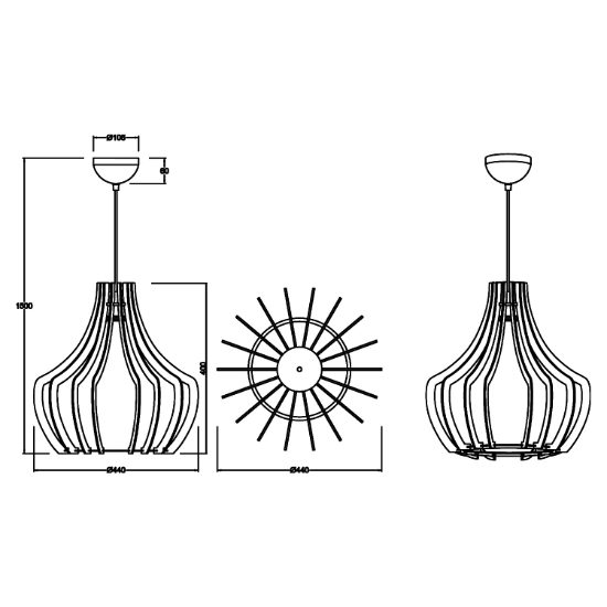 Lampadario a sospensione campana legno naturale