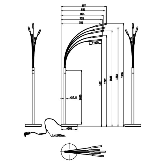 Piantana ad arco per tavolo da pranzo design moderno nero opaco led 3.5w 3000k dimmerabile