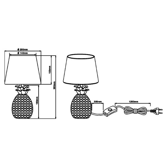 Lampada da tavolo per soggiorno ananas oro paralume nero