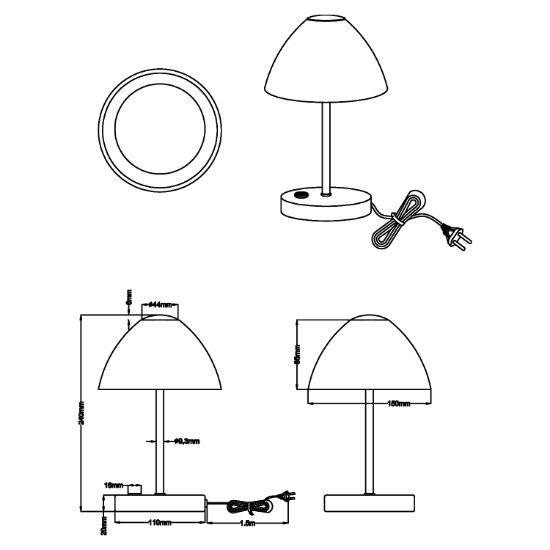 Abat-jour classica da comodino camera da letto led 3w 3000k vetro decorato