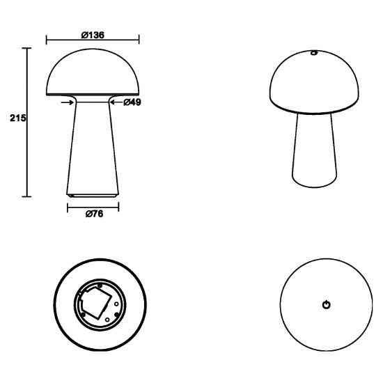 Lampada fungo pre tavolino da esterno led 3000k ip44 ricaricabile nera