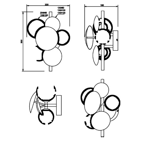 Applique da parete design moderna antracite sfere ambra