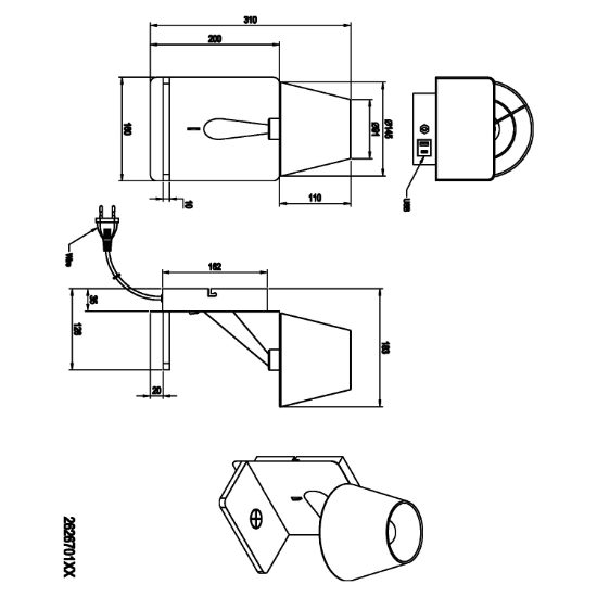 Applique multifunzione nero per camera da letto da comodino con base ricarica