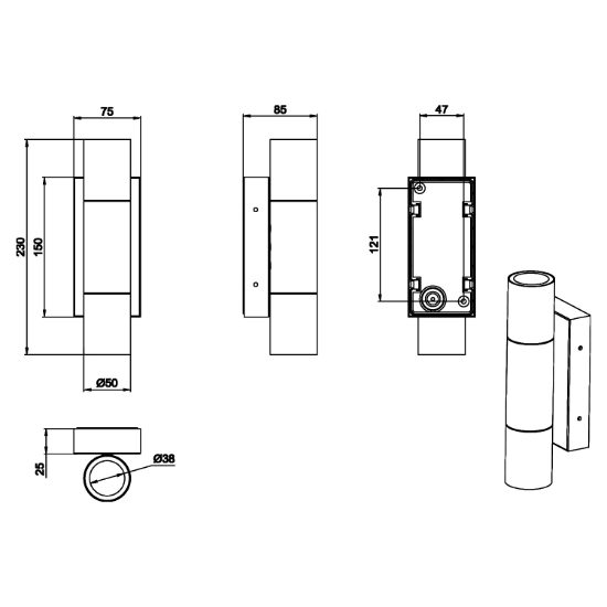 Applique luce da esterno biemissione marrone cilindro anti corrosione ip65
