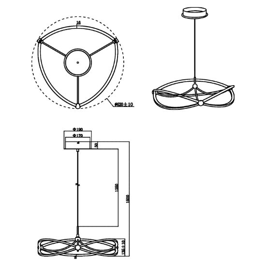 Lampadario a sospensione ellisse ottone opaco led 42w 3000k