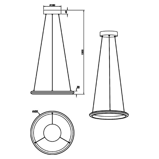 Lampadario anello nero 45cm design moderno led 34w dimmerabile cct 2300k-4000k