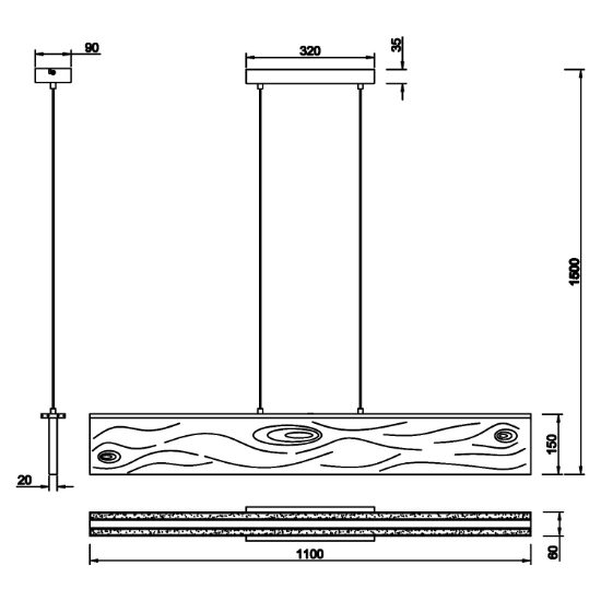 Lampadario barra di legno rustico per tavolo sala da pranzo touch dimmer led 39w 3000k