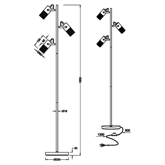 Lampada da terra moderna per salotto con lampade orientabili