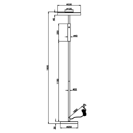 Lampada da terra moderna nera led 15w 3000k per soggiorno h160 cm