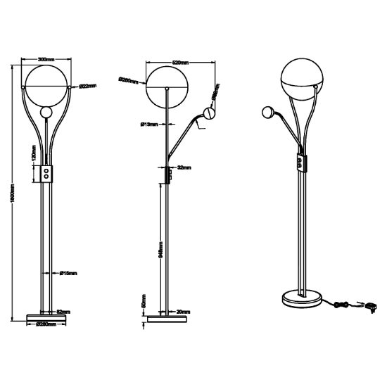 Piantana da terra moderna cromo led 21,8w 3000k orientabile