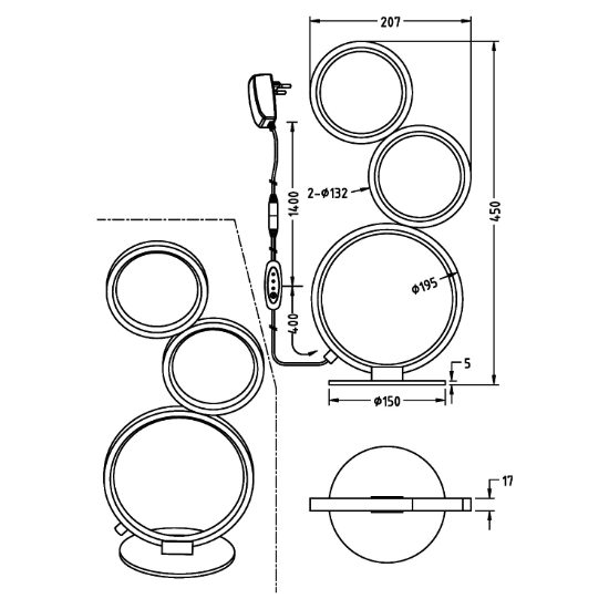 Lampada da tavolo moderna nera cerchi led 17w 3000k