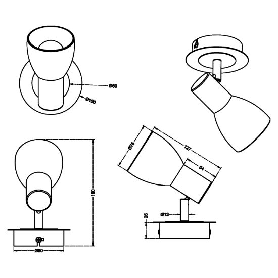 Applique da parete orientabile nichel vetro opaco