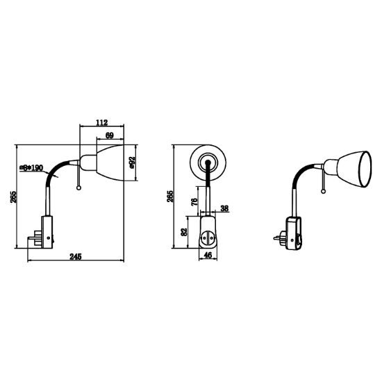 Applique per comodino camera da letto orientabile con spina