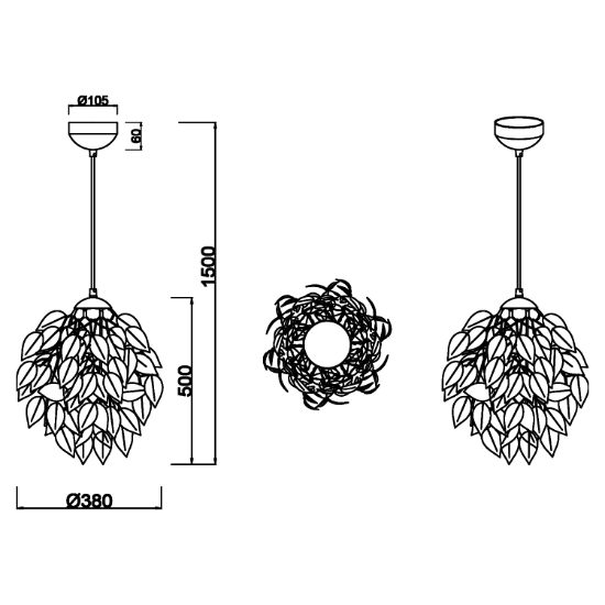 Lampada a sospensione cromo design foglie per soggiorno