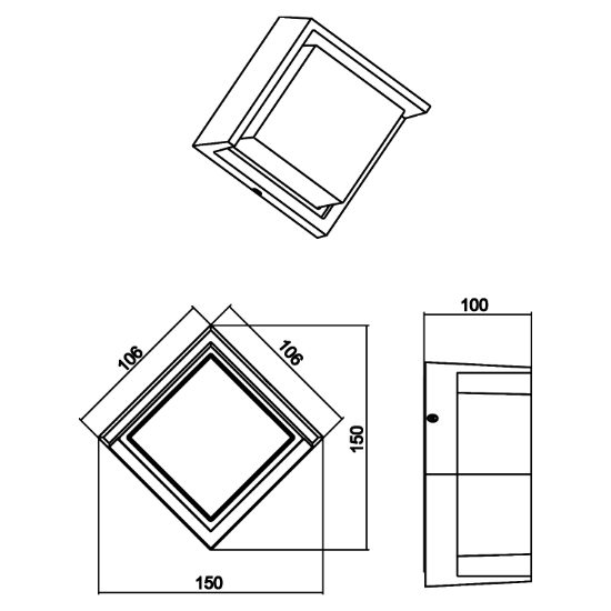 Applique per esterno da balcone nero led 8w 3000k quadrato anti corrosione