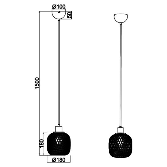 Lampadario a sospensione per cucina 18 cm in rattan