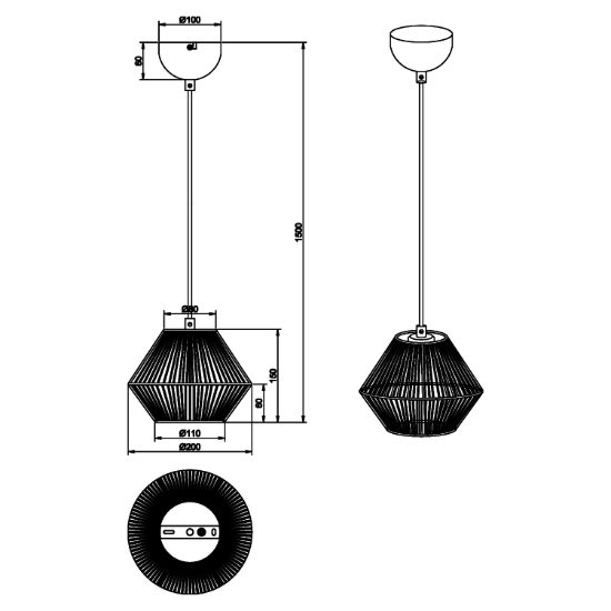 Lampada a sospensione per cucina rustica marrone 20 cm in corda