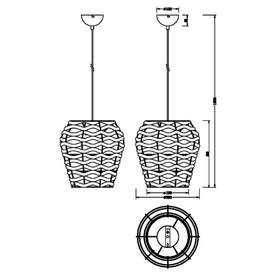 Lampadario tavolo da cucina nero paralume in fibra naturale