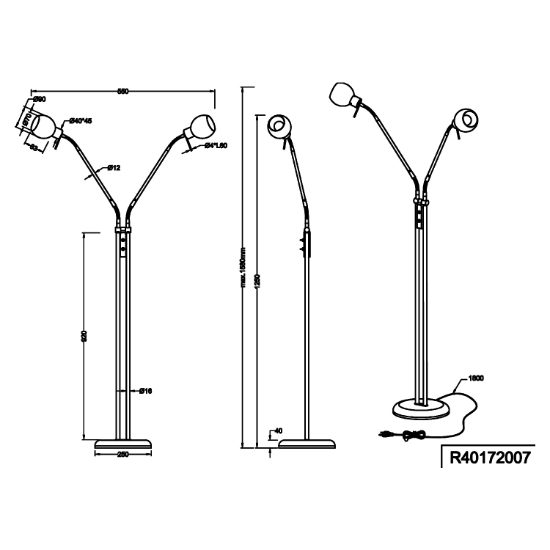 Lampada da terra piantana moderna nichel opaco 2 luci orientabili