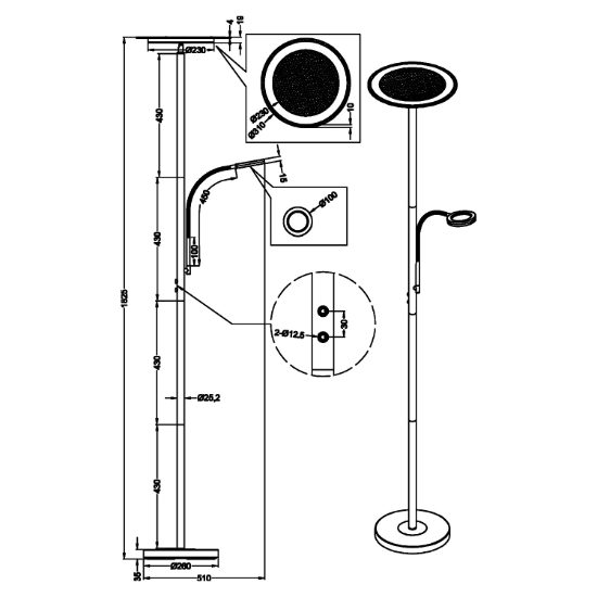 Lampada da terra due luci led 22w 3000k orientabile per ufficio