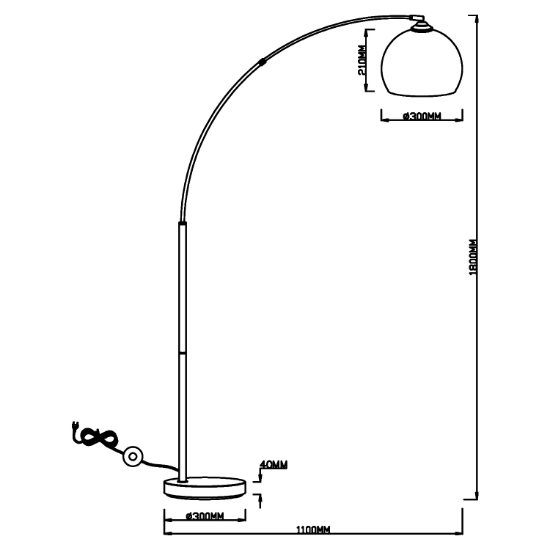 Lampada ad arco moderna colore cromo per salotto